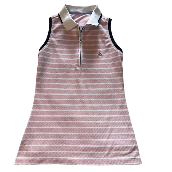Peter Millar Women Size XS Pink White Striped Sleeveless 1/4 Zip Top - Picture 1 of 8